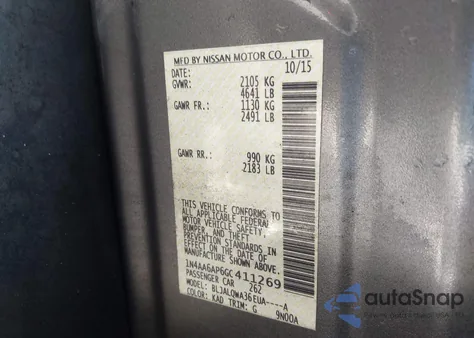 2016 Nissan Maxima 3.5 S из США, поврежденный, VIN 1N4AA6AP6GC411269